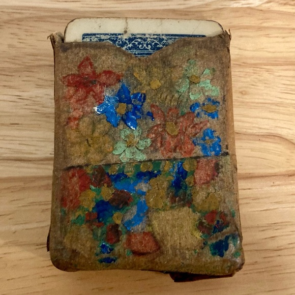 Vintage Mini Playing Card Set Game Folk Art Case - Picture 6 of 16